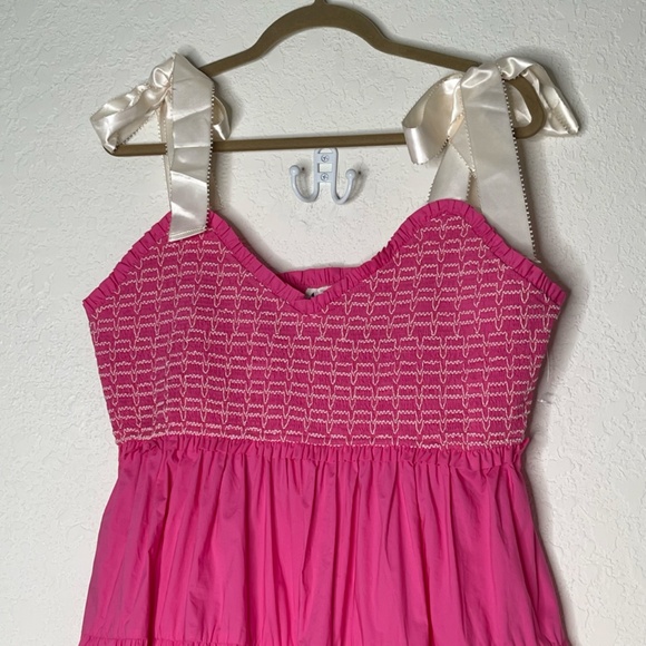 Arula Sweetheart Babydoll Tiered Smocked Dress Size B (18-20) Pink Ribbon Straps - Picture 3 of 13